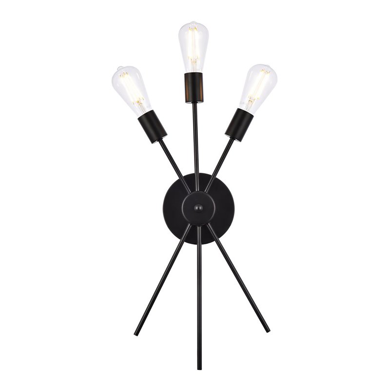 Living District Lucca 3-Light Mid-Century Metal Bath Sconce in Black
