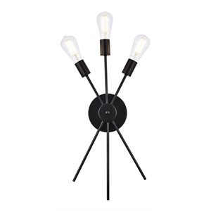living district lucca 3-light mid-century metal bath sconce in black
