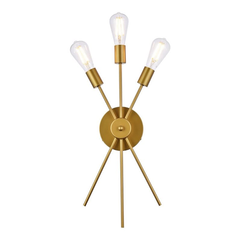 Living District Lucca 3-Light Mid-Century Metal Bath Sconce in Brass
