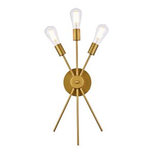 living district lucca 3-light mid-century metal bath sconce in brass
