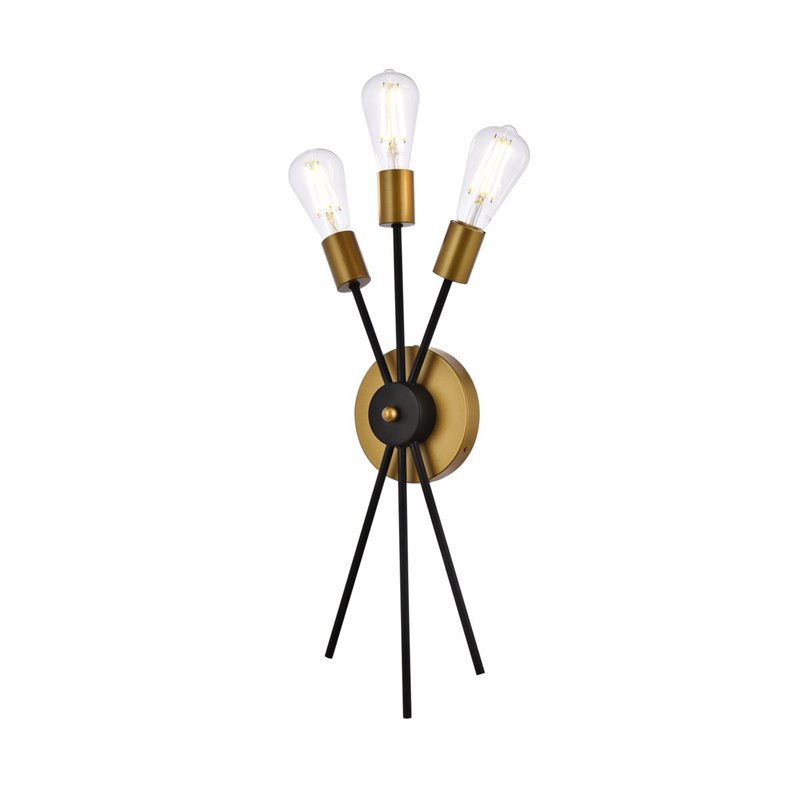 Living District Lucca 3-Light Mid-Century Metal Bath Sconce in Black and Brass