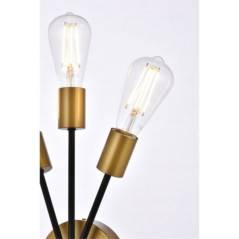 Living District Lucca 3-Light Mid-Century Metal Bath Sconce in Black and Brass