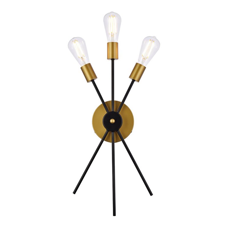 Living District Lucca 3-Light Mid-Century Metal Bath Sconce in Black and Brass