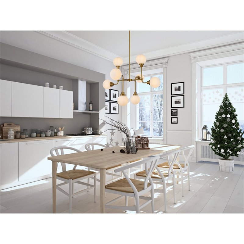 Living District Hanson 8-Light Metal Pendant in Brass and Frosted