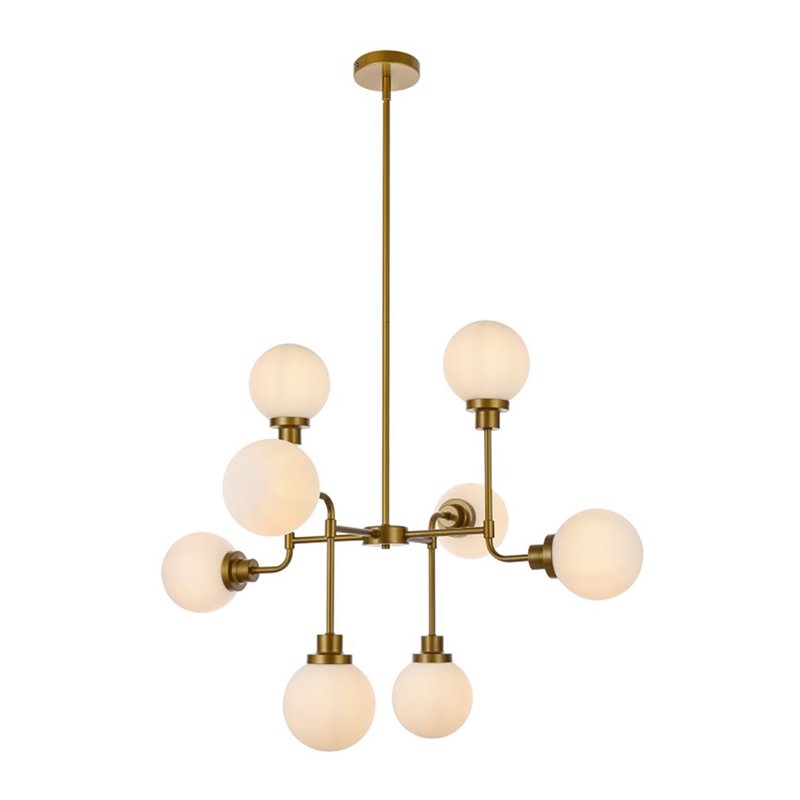Living District Hanson 8-Light Metal Pendant in Brass and Frosted