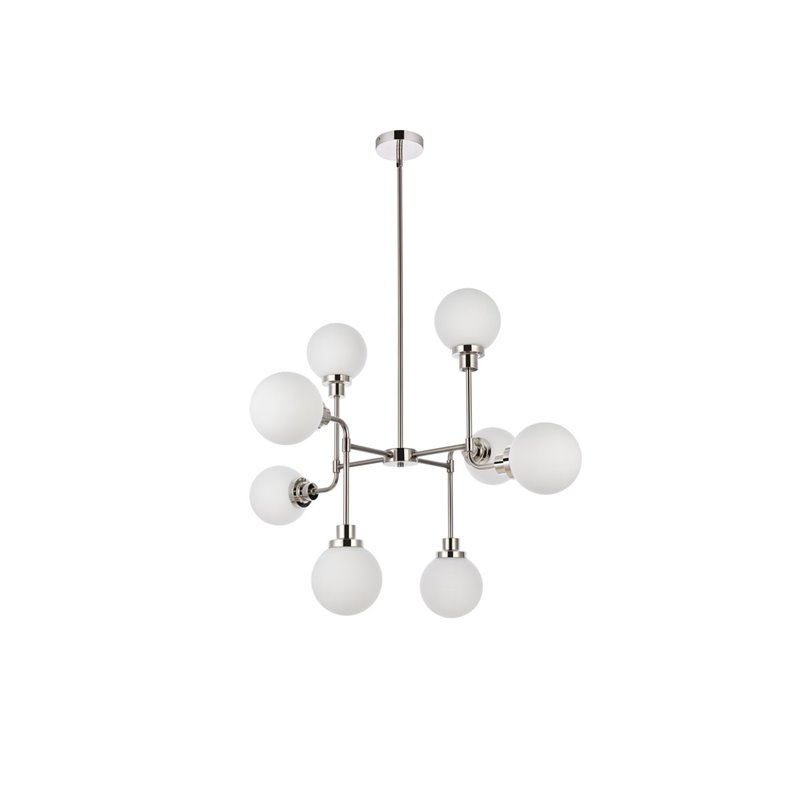 Living District Hanson 8-Light Metal Pendant in Polished Nickel/Frosted