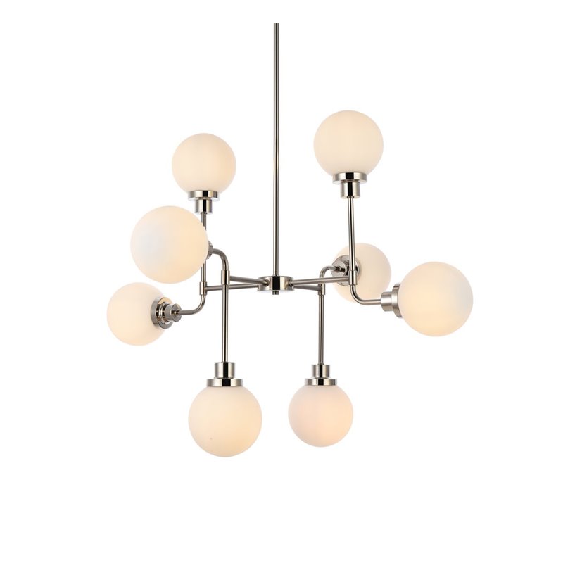 Living District Hanson 8-Light Metal Pendant in Polished Nickel/Frosted