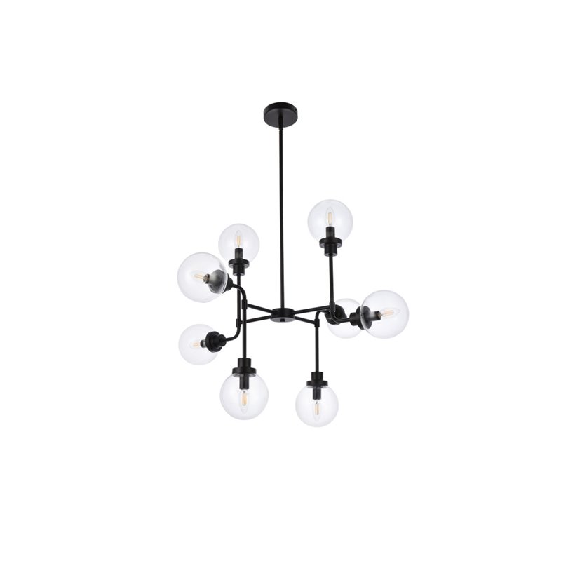 Living District Hanson 8-Light Metal Pendant in Black and Clear Shade