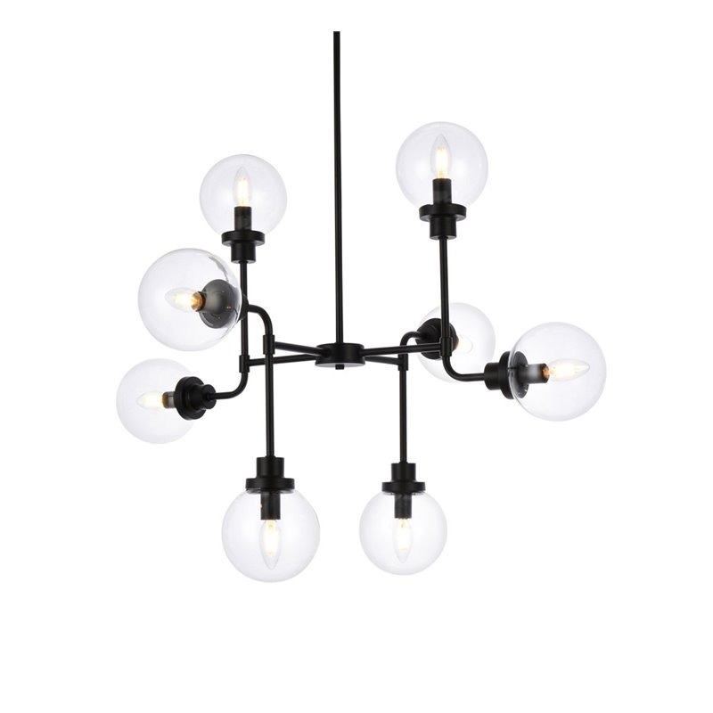 Living District Hanson 8-Light Metal Pendant in Black and Clear Shade