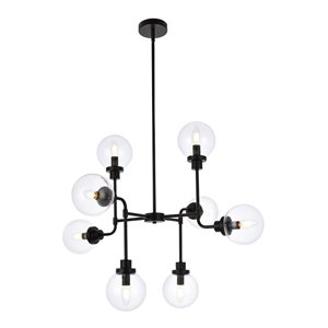 Living District Hanson 8-Light Metal Pendant in Black and Clear Shade