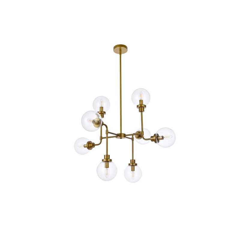 Living District Hanson 8-Light Metal Pendant in Brass and Clear Shade