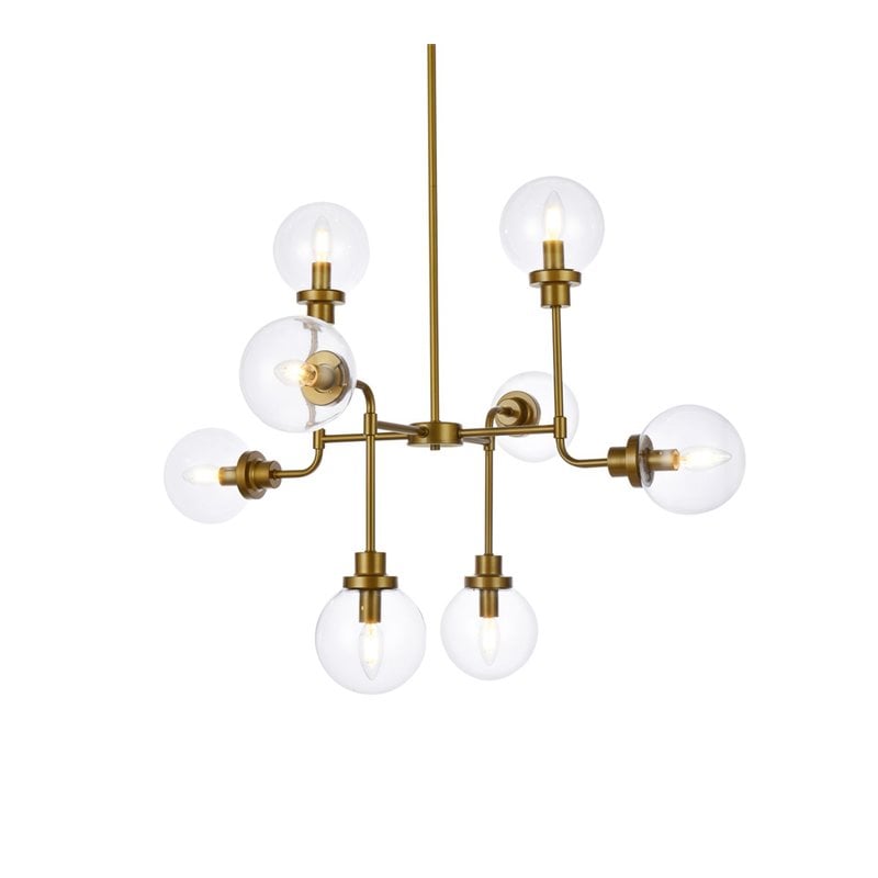 Living District Hanson 8-Light Metal Pendant in Brass and Clear Shade