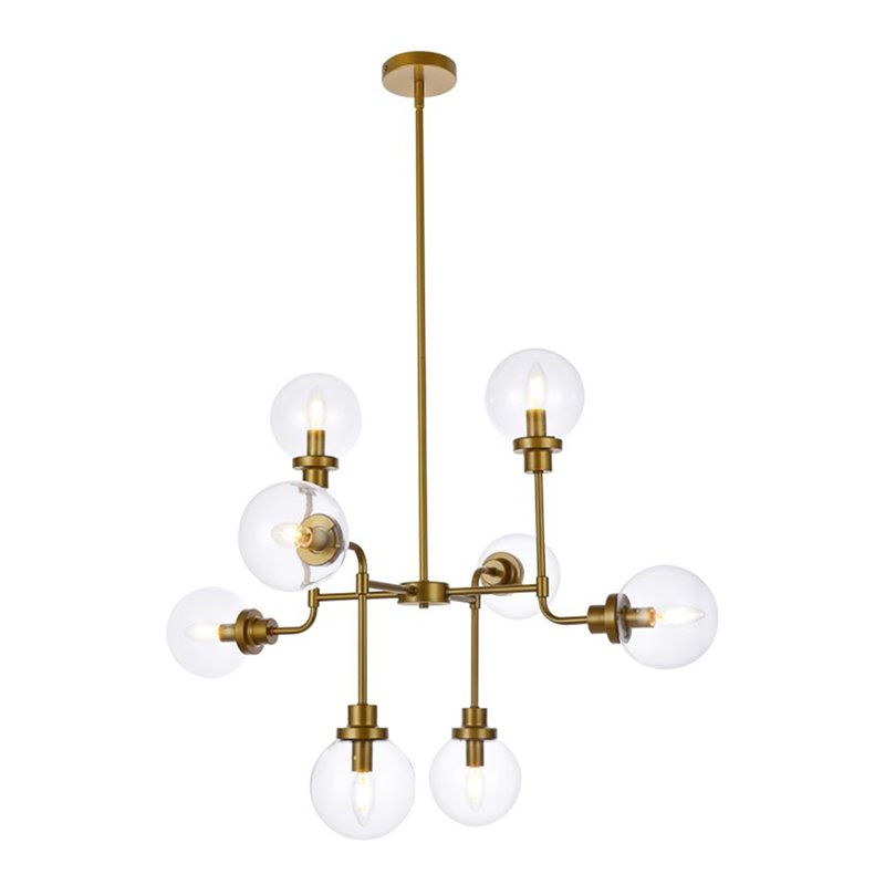 Living District Hanson 8-Light Metal Pendant in Brass and Clear Shade