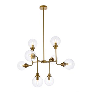 Living District Hanson 8-Light Metal Pendant in Brass and Clear Shade