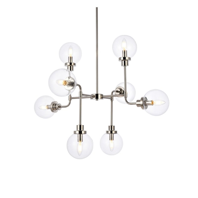 Living District Hanson 8-Light Metal Pendant in Polished Nickel and Clear
