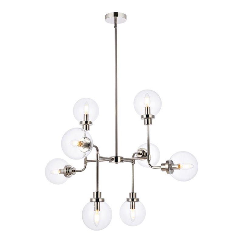 Living District Hanson 8-Light Metal Pendant in Polished Nickel and Clear