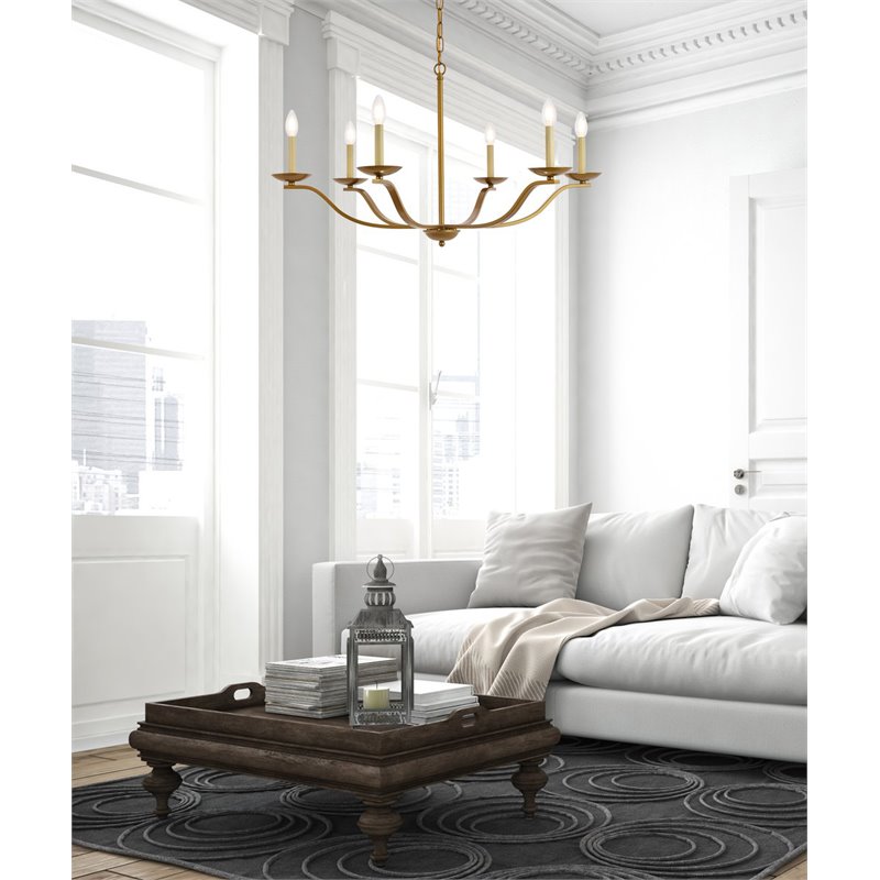 Living District Trey 6-Light Mid-Century Metal Pendant in Brass