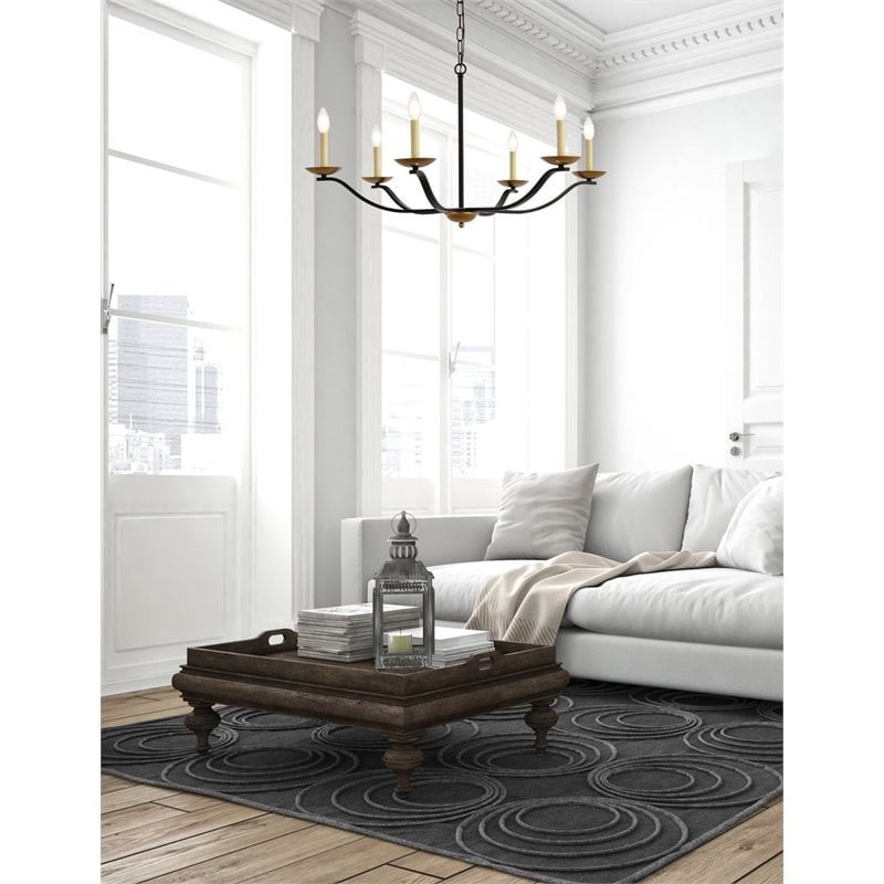 Living District Trey 6-Light Mid-Century Metal Pendant in Black/Brass
