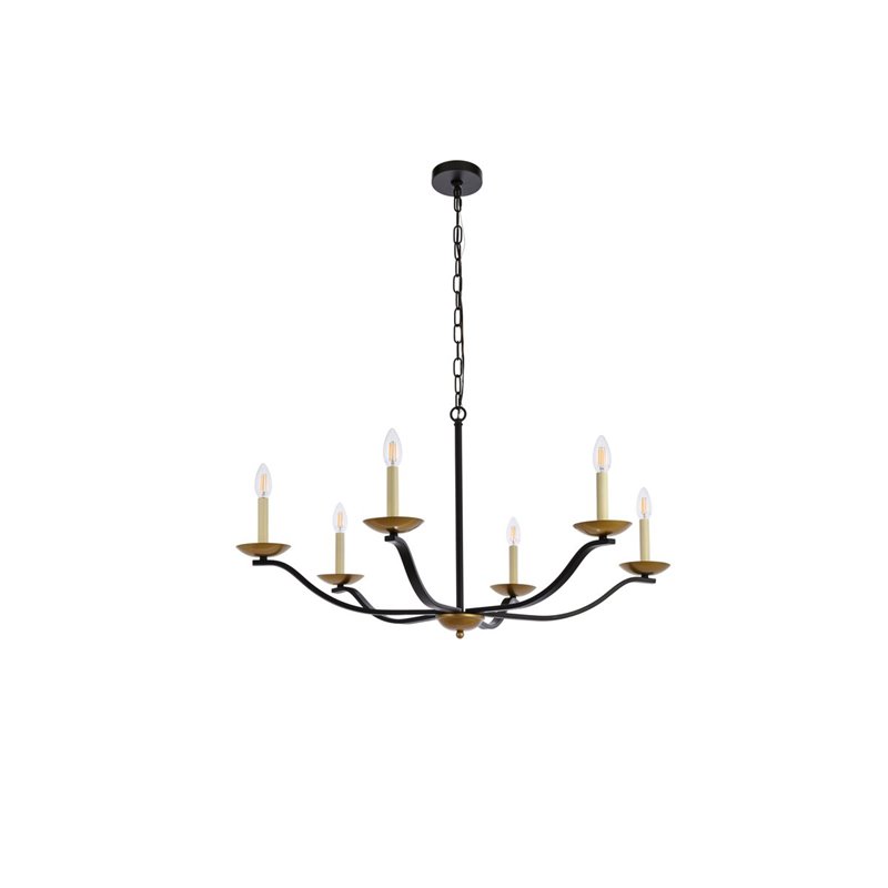 Living District Trey 6-Light Mid-Century Metal Pendant in Black/Brass