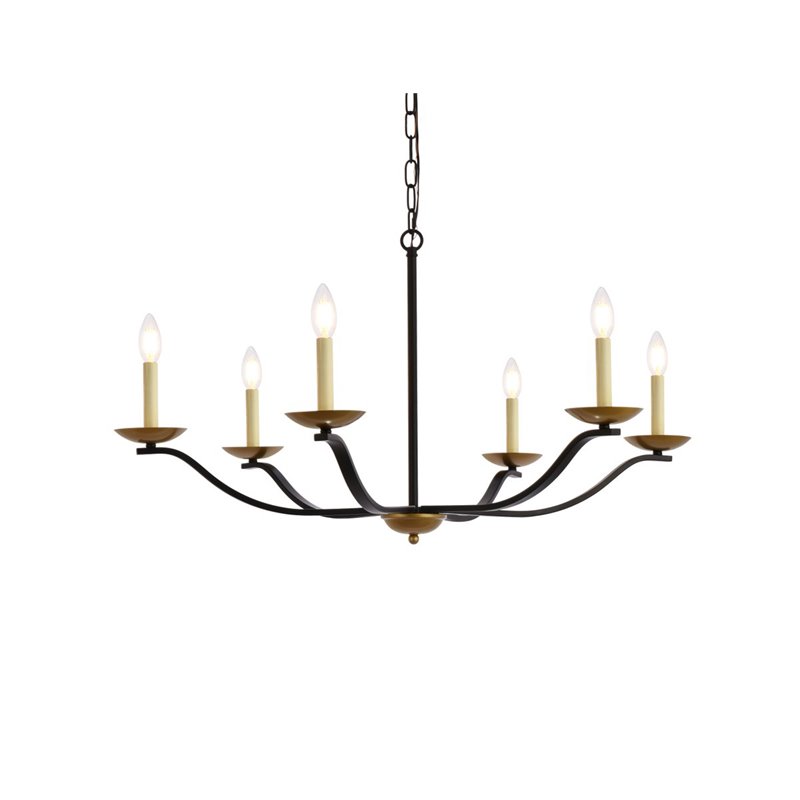 Living District Trey 6-Light Mid-Century Metal Pendant in Black/Brass