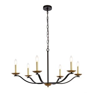 Living District Trey 6-Light Mid-Century Metal Pendant in Black/Brass