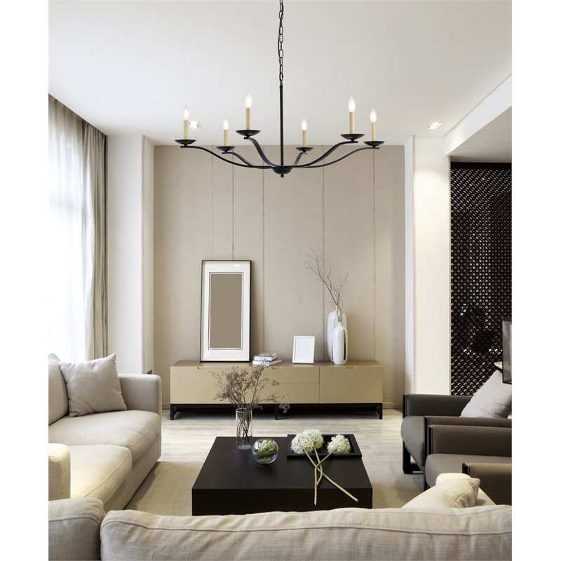 Living District Trey 6-Light Mid-Century Metal Pendant in Black Finish