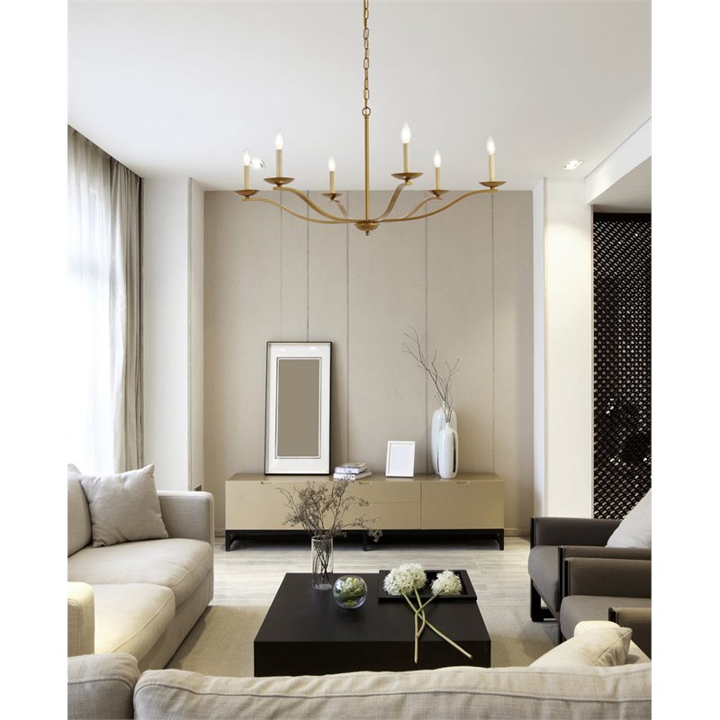 Living District Trey 6-Light Mid-Century Metal Pendant in Brass Finish