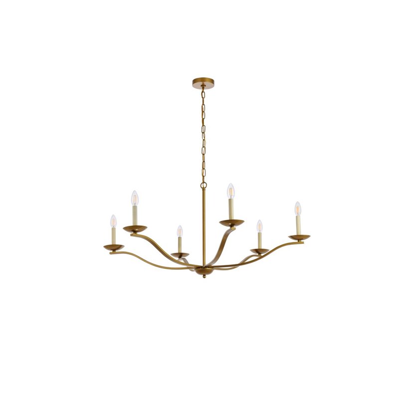Living District Trey 6-Light Mid-Century Metal Pendant in Brass Finish