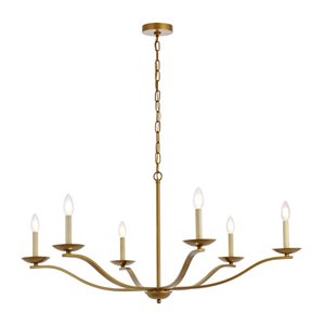 Living District Trey 6-Light Mid-Century Metal Pendant in Brass Finish