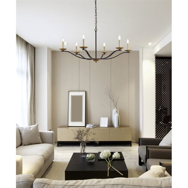 Living District Trey 6-Light Mid-Century Metal Pendant in Black and Brass