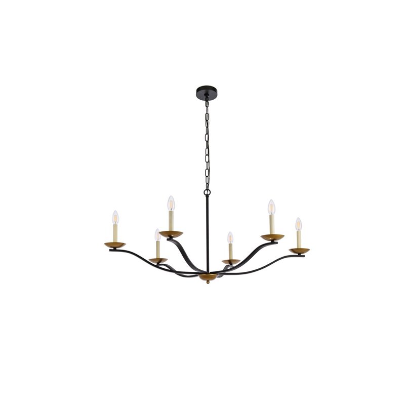 Living District Trey 6-Light Mid-Century Metal Pendant in Black and Brass