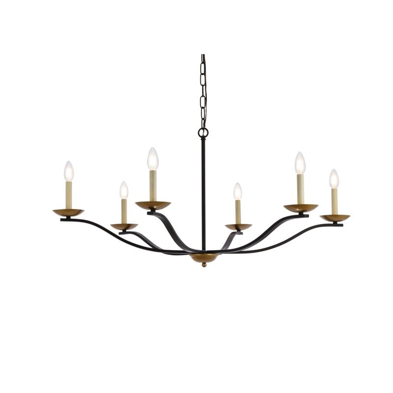 Living District Trey 6-Light Mid-Century Metal Pendant in Black and Brass