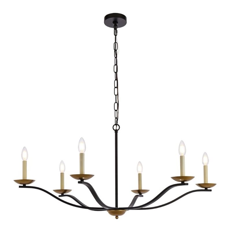 Living District Trey 6-Light Mid-Century Metal Pendant in Black and Brass