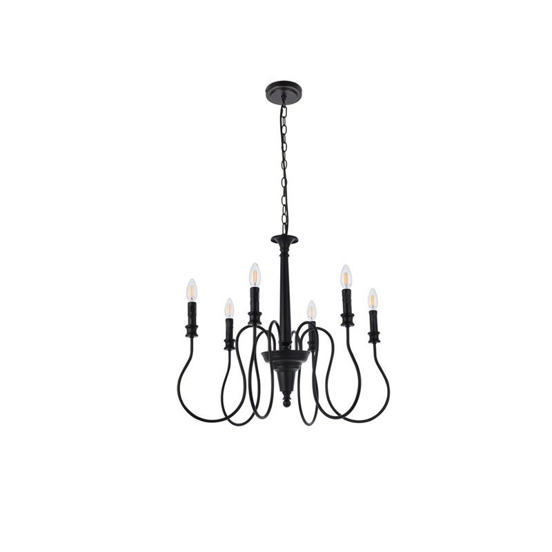 Living District Flynx 6-Light Mid-Century Metal Pendant in Black