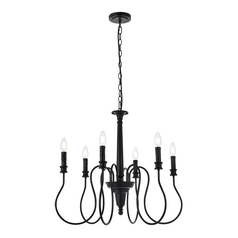 Living District Flynx 6-Light Mid-Century Metal Pendant in Black
