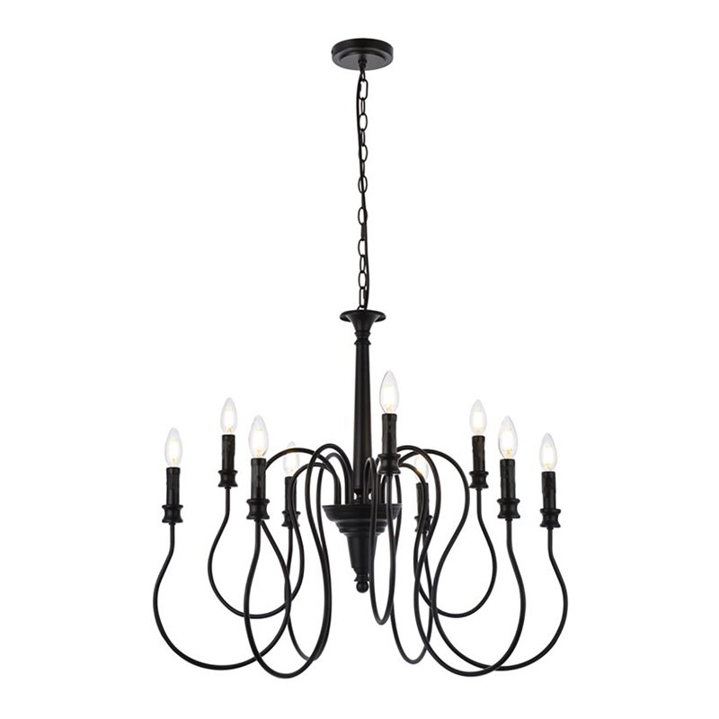 Living District Flynx 9-Light Mid-Century Metal Pendant in Black