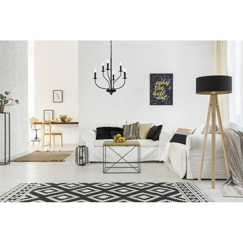 Living District Westley 6-Light Mid-Century Metal Pendant in Black Finish
