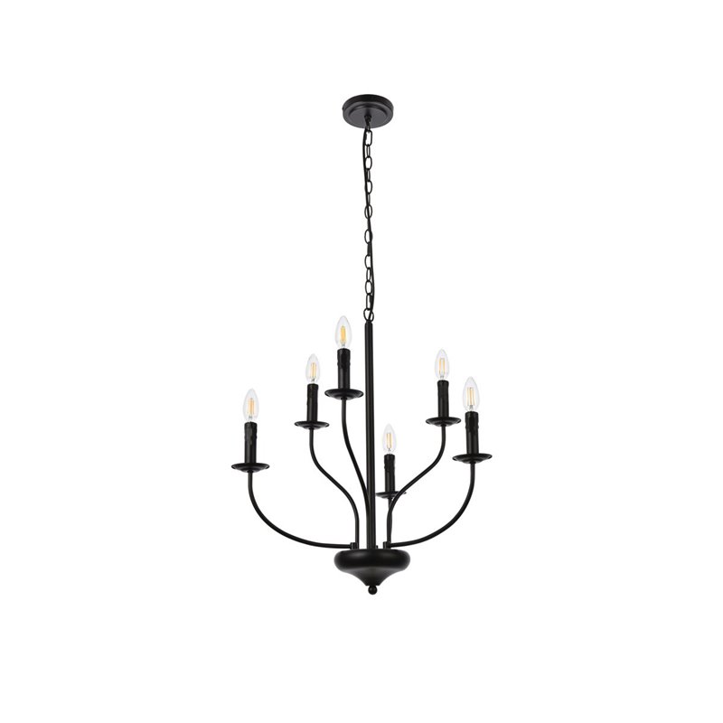 Living District Westley 6-Light Mid-Century Metal Pendant in Black Finish