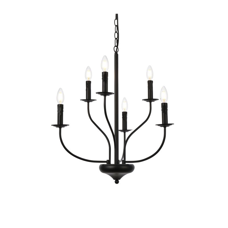 Living District Westley 6-Light Mid-Century Metal Pendant in Black Finish