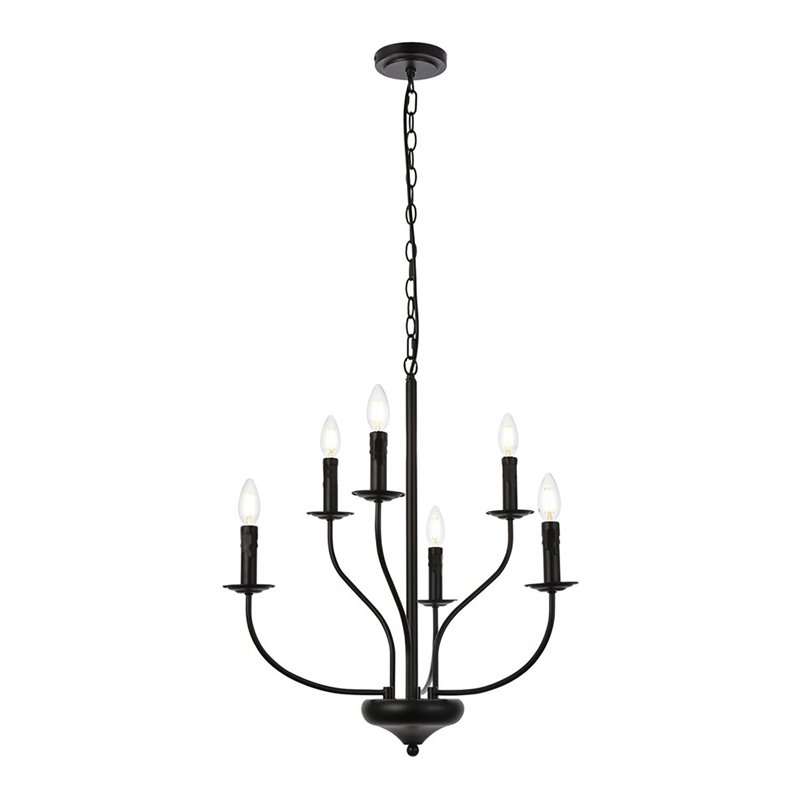 Living District Westley 6-Light Mid-Century Metal Pendant in Black Finish