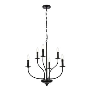 Living District Westley 6-Light Mid-Century Metal Pendant in Black Finish