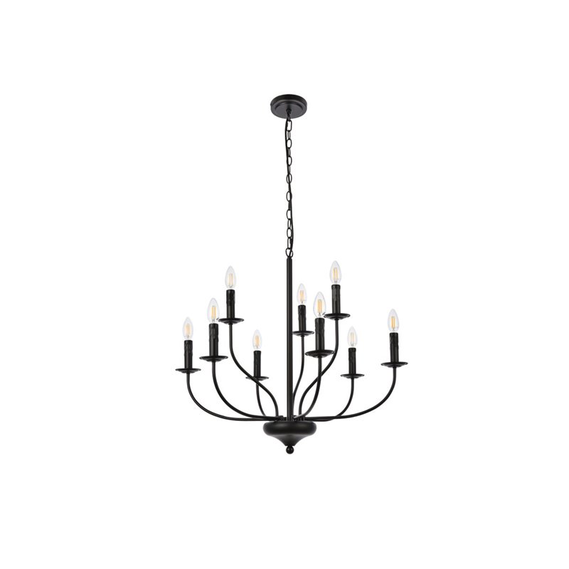 Living District Westley 9-Light Mid-Century Metal Pendant in Black