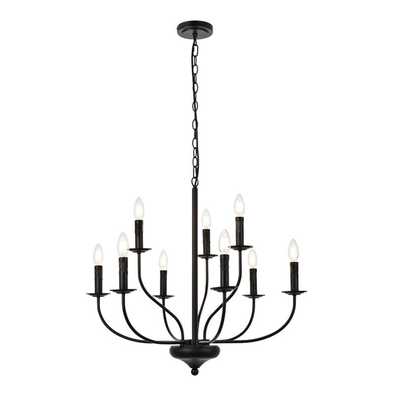 Living District Westley 9-Light Mid-Century Metal Pendant in Black