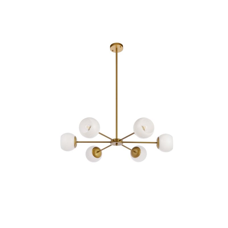 Living District Briggs 6-Light Mid-Century Metal Pendant in Brass/White