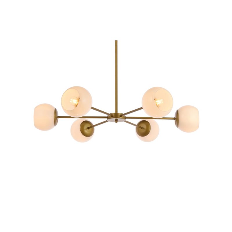 Living District Briggs 6-Light Mid-Century Metal Pendant in Brass/White