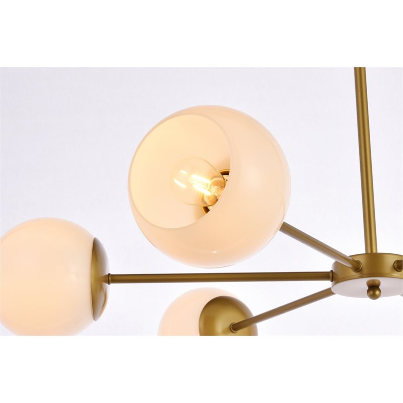 Living District Briggs 6-Light Mid-Century Metal Pendant in Brass/White