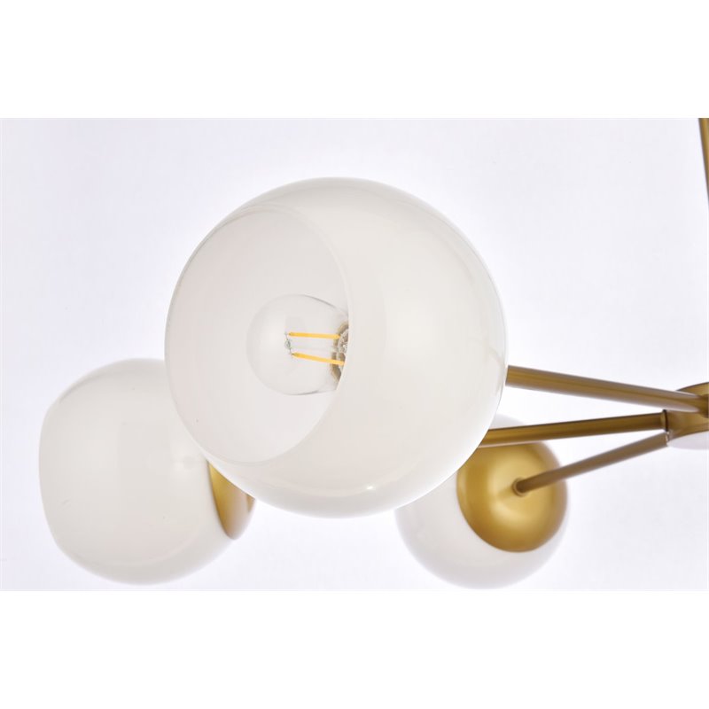 Living District Briggs 6-Light Mid-Century Metal Pendant in Brass/White