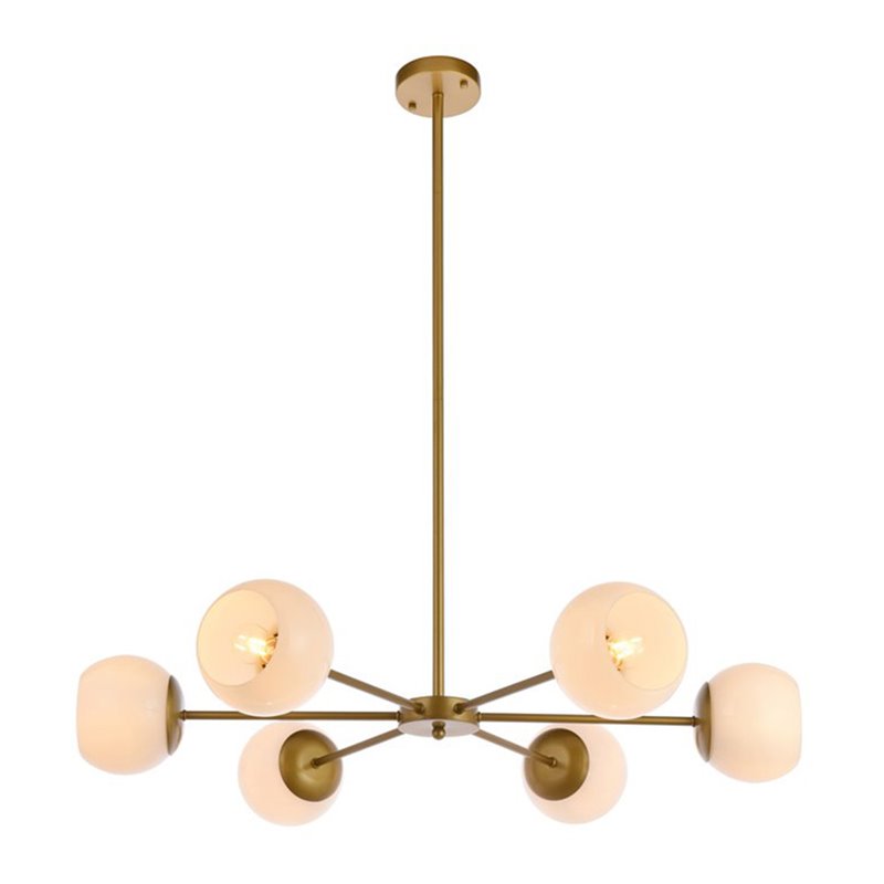 Living District Briggs 6-Light Mid-Century Metal Pendant in Brass/White