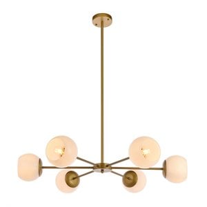 Living District Briggs 6-Light Mid-Century Metal Pendant in Brass/White
