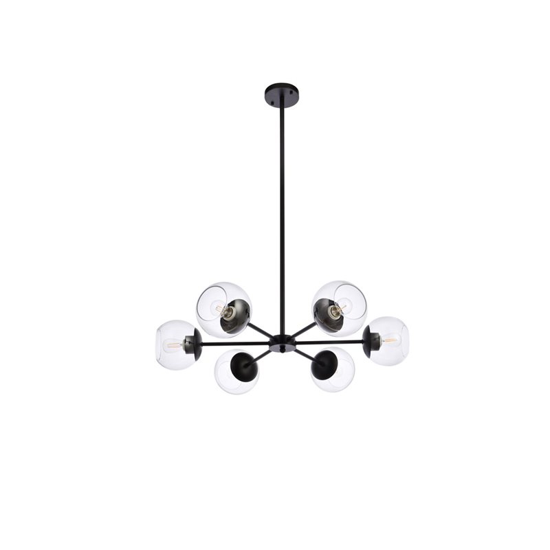 Living District Briggs 6-Light Mid-Century Metal Pendant in Black/Clear